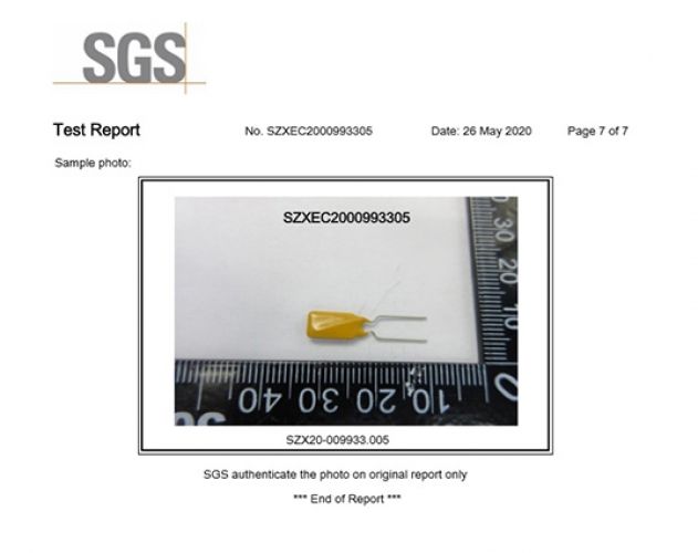 插件自恢復(fù)保險絲SGS認(rèn)證